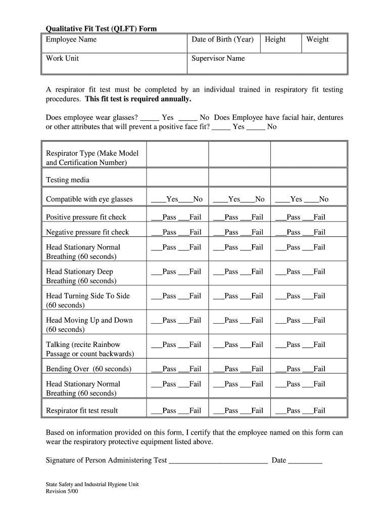  Fit Test Form 2000-2024