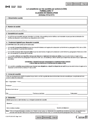 Formulaire 17 Clauses De Dissolution Article 210 Et 211