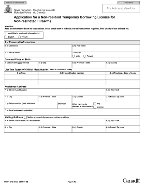 RCMP GRC 5513e Application for a Non Resident Temporary Borrowing Licence for Non Restricted Firearms Bearpaw Ab  Form
