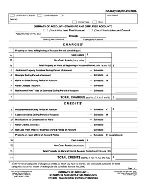 GC 400SUMGC 405SUM Summary of Account Standard and Simplified Accounts Judicial Council Forms Courts Ca