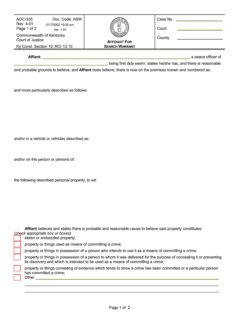  Affidavit for Search Warrant  Forms 2001