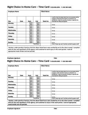 Right Choice in Home Care  Form