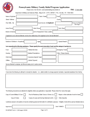 Pennsylvania Military Family Relief Program Application  Form