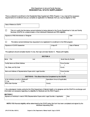  Ohio Department of Jobs and Family Services Residential State Supplement Form 2012-2024