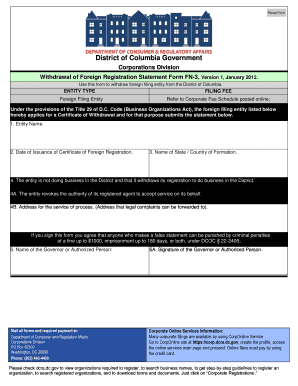  Withdrawal of Foreign Registration Statement FN 3 Dcra Dc 2012