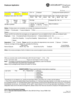 KC2832A, Employee Application Assurant Employee Benefits  Form