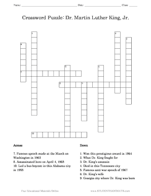 Martin Luther King Crossword Puzzle PDF  Form