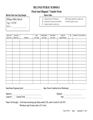 Fixed Assets Transfer Form Billings Public Schools