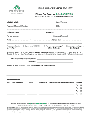 Paramount Prior Authorization Form PDF
