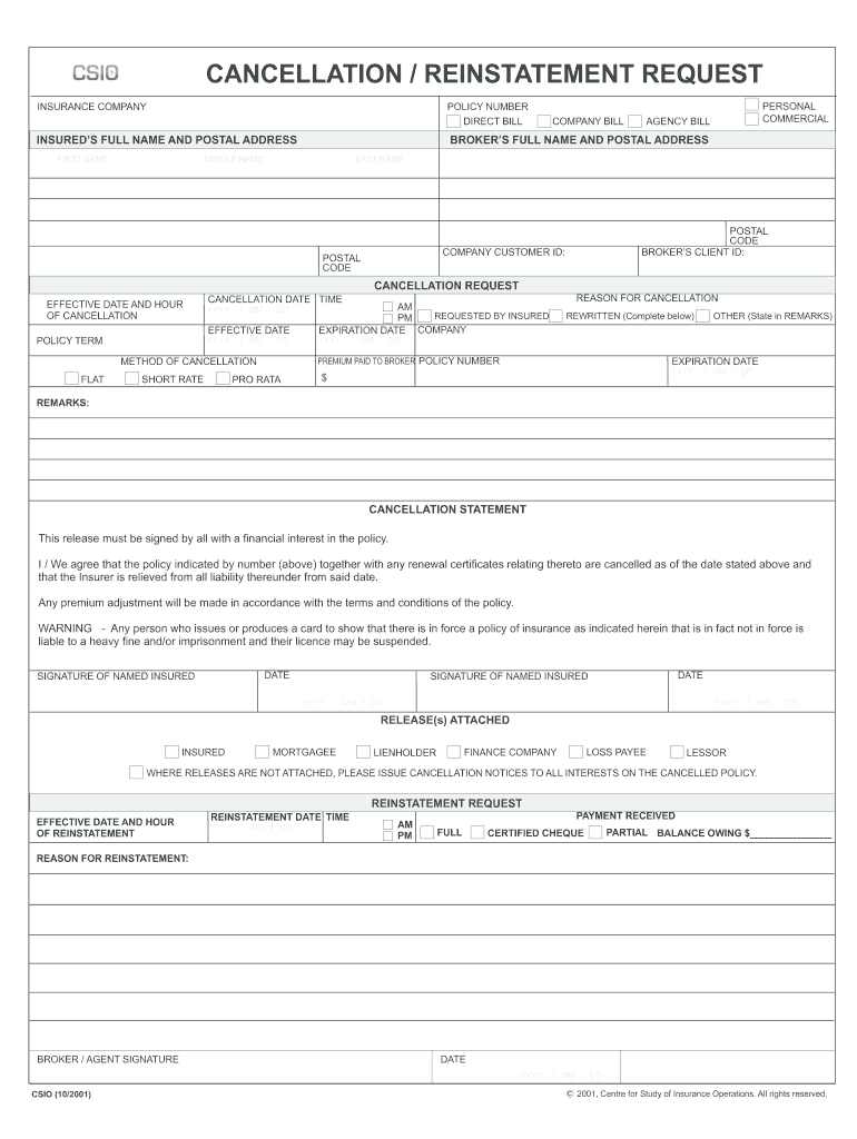 Csio Cancellation Form