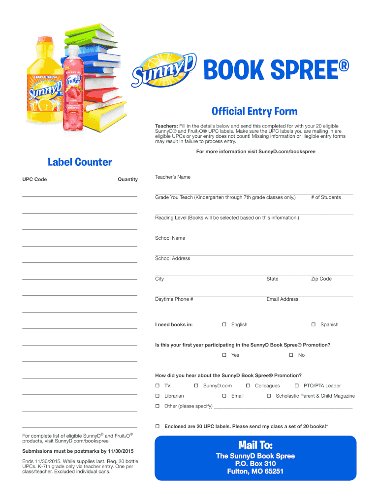Sunny D Book Spree  Form