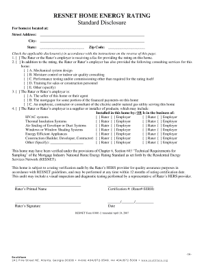 RESNET HOME ENERGY RATING Standard Disclosure Southface  Form