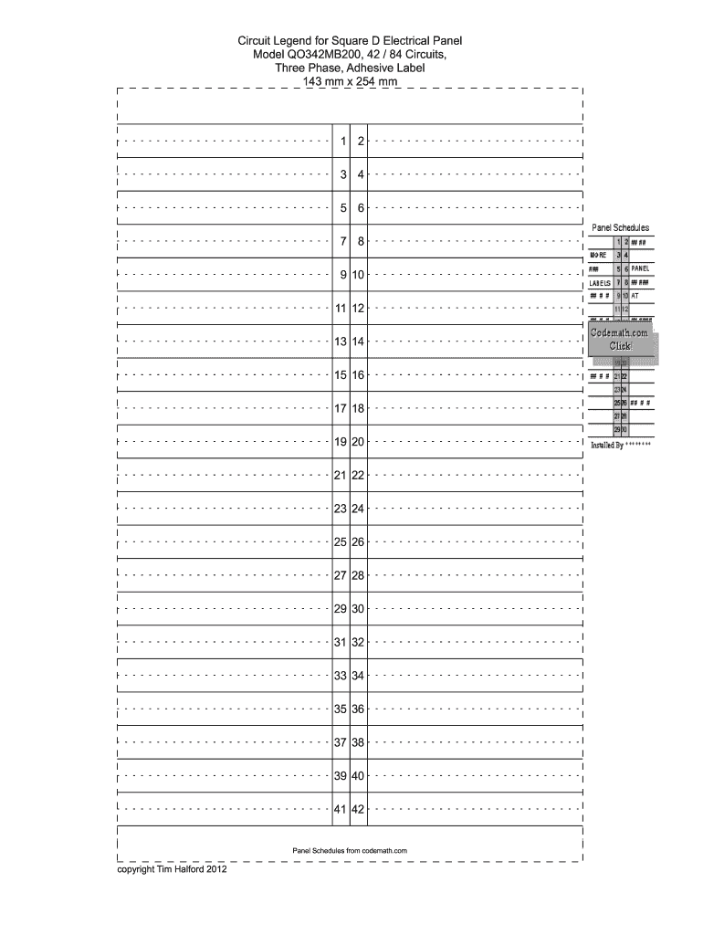 Electrical Panel Label Template  Form