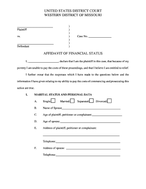 Affidavit of Financial Status the Western District of Missouri  Form