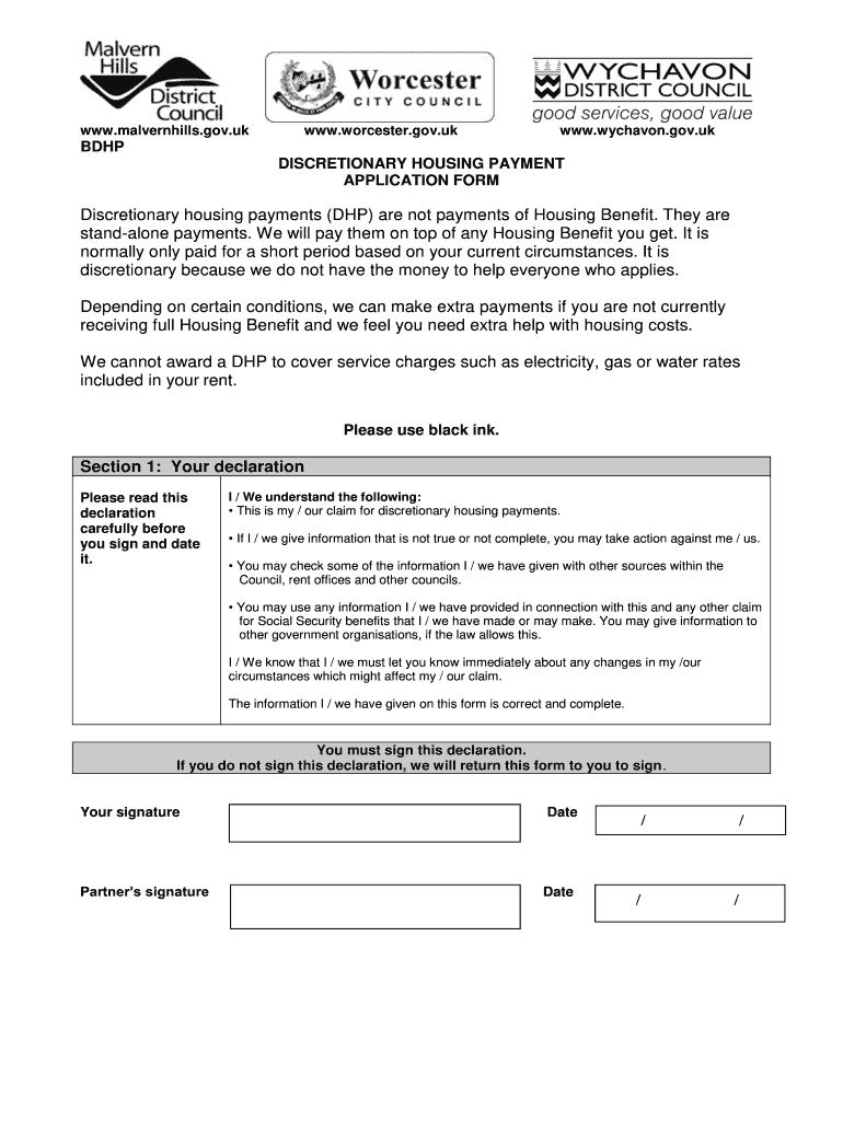  Discretionary Housing Payment Form  Worcester City Council 2013