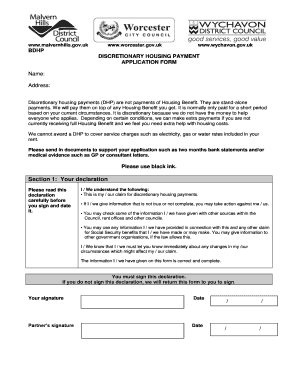 Discretionary Housing Payment Form Malvern Hills District Council
