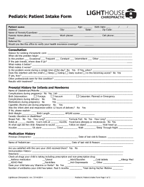  Pediatric Patient Intake Form Lighthouse Chiropractic 2014-2024