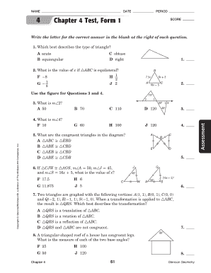 Chapter 4 Test Form 1 Geometry Answers