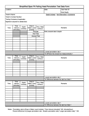 Percolation Test Results Sheet  Form