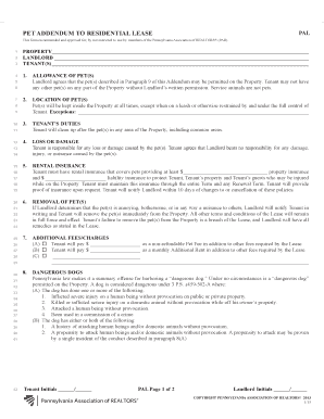 Pet Addendum to Residential Leasepdf  Form