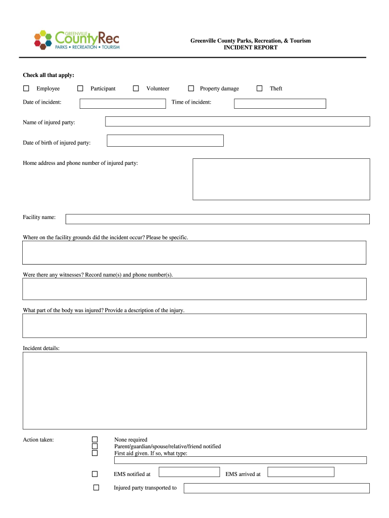 Incident Report Form for Adult Daycare