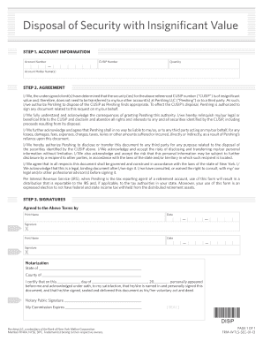 Disposal of Security with Insignificant Value  Form