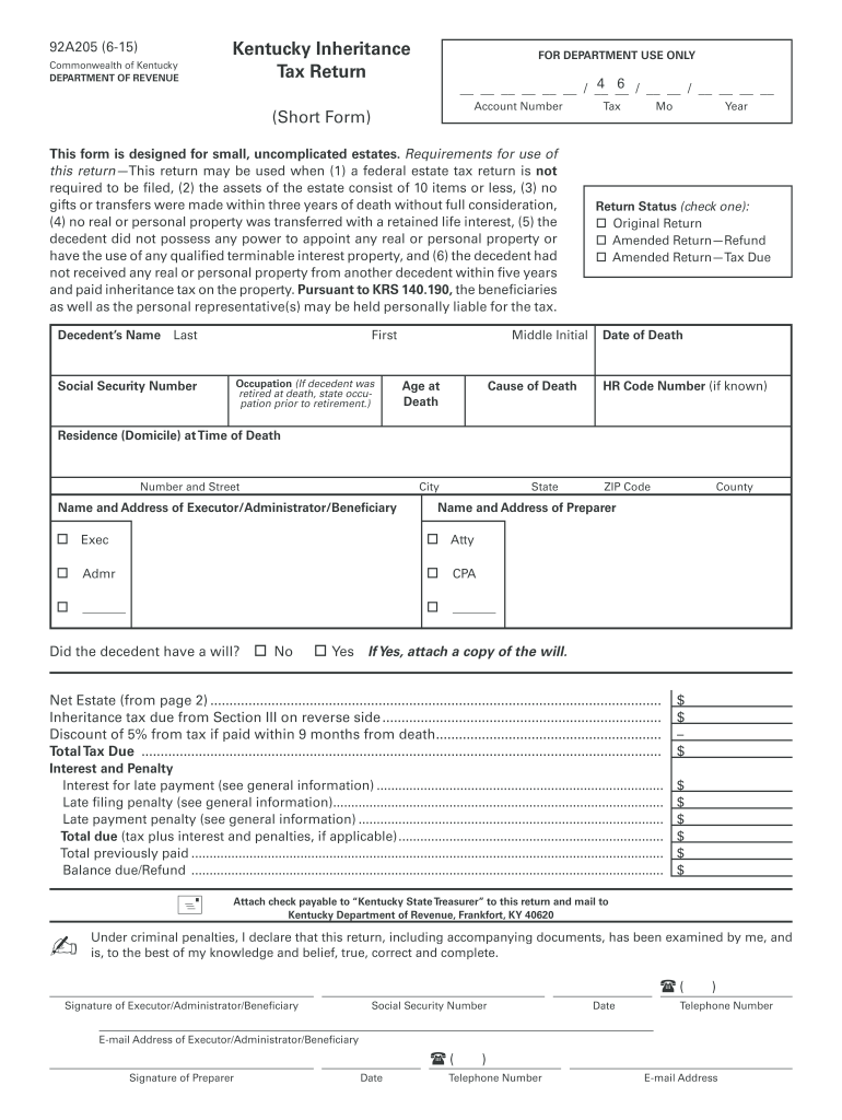 Get and Sign Ky Inheritance Tax  Form 2015