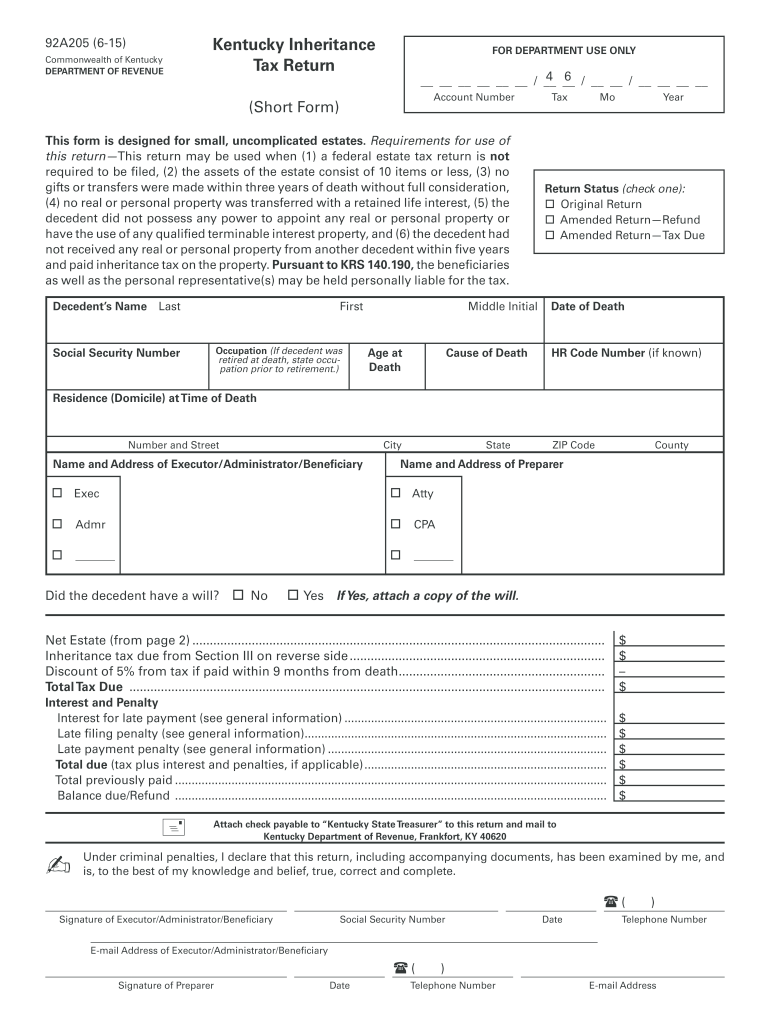  Ky Inheritance Tax  Form 2015