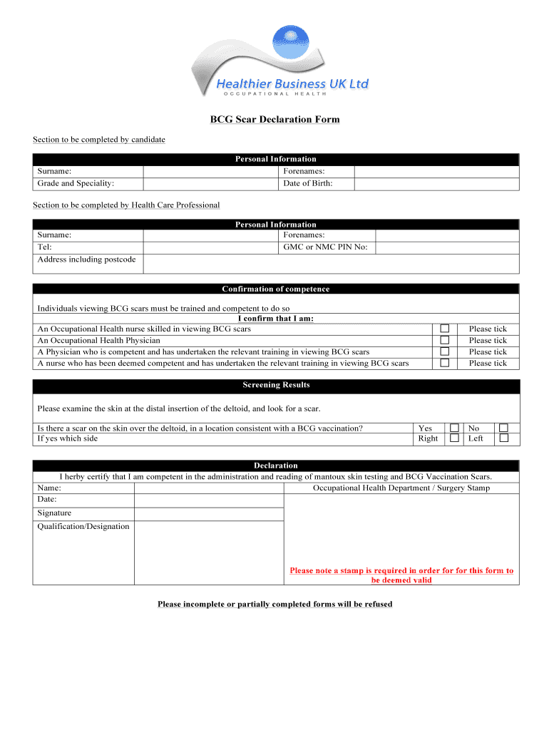Bcg Scar Check Certificate  Form