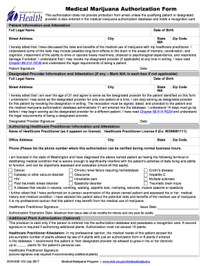  Washington State Medical Marijuana Authorization Form PDF Doh Wa 2015
