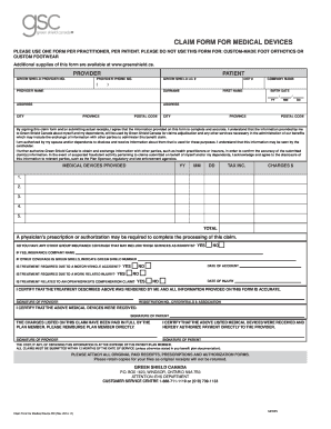 CLAIM FORM for MEDICAL DEVICES Greenshield