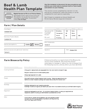 Beef and Lamb Health Plan Template  Form
