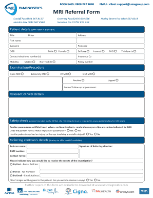 MRI Referral Form UME Diagnostics