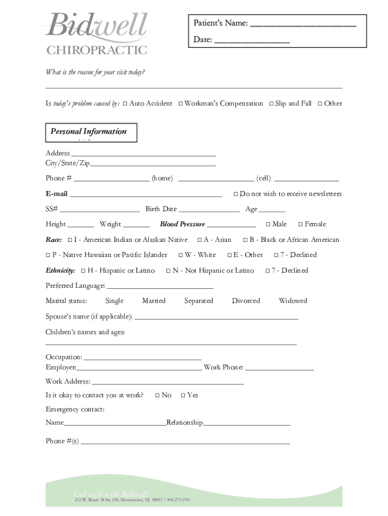  Patient Intake Form 2024-2026