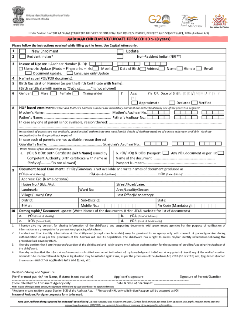 Aadhaar Enrolment Form