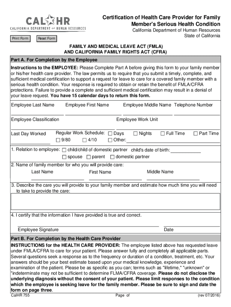Certification of Health Care ProviderEmployee's or Family 2016-2025