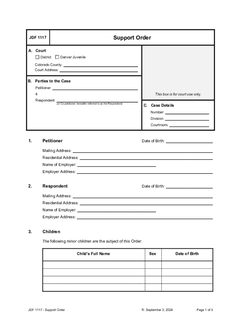  JDF 1117 Support Order 2024-2026
