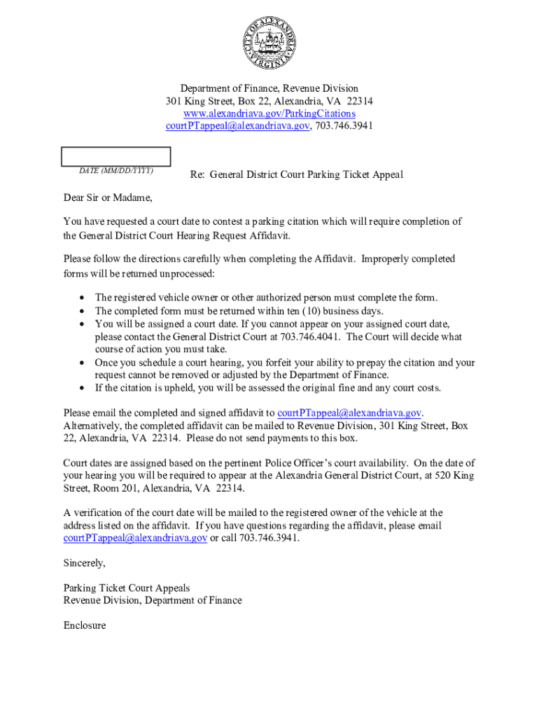  District Court Affidavit District Court Affidavit for Appealing Parking Citations 2012