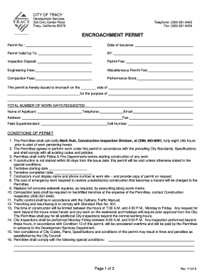 ENCROACHMENT PERMIT City of Tracy  Form