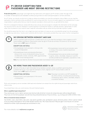 P1 Driver Exemption Form Passenger and Night Driving My Licence