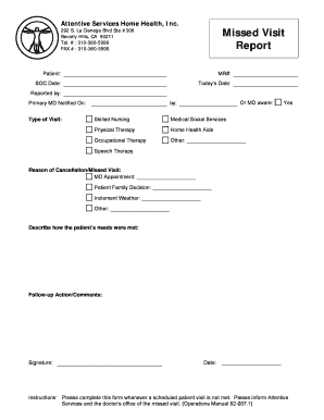 Missed Visit Form Home Health