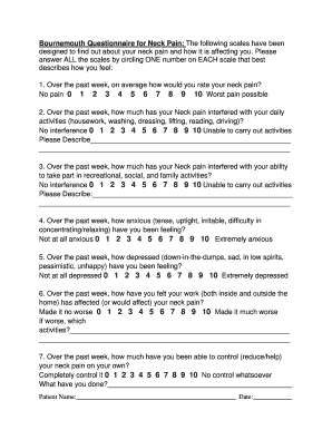 Bournemouth Questionnaire for Neck Pain the  Form