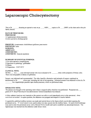 Laparoscopic Cholecystectomy Operative Note Sample  Form