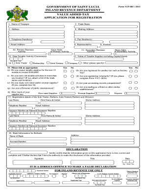 VAT Registration Form Saint Lucia