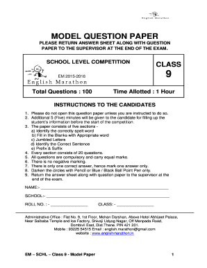 English Marathon Result School Level 20  Form