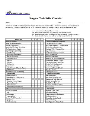 Surgical Tech Competency Checklist  Form