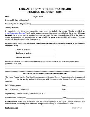  LOGAN COUNTY LODGING TAX BOARD FUNDING REQUEST FORM Colorado 2013