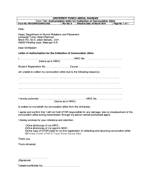 Authorization Letter for Convocation Attire Collection  Form