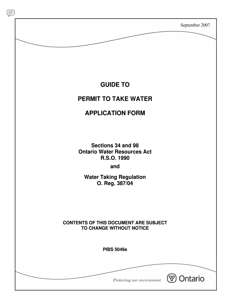 Permit Take Water Application  Form