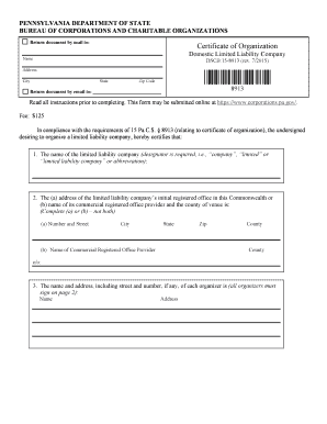 Certificate of Organization Pa  Form